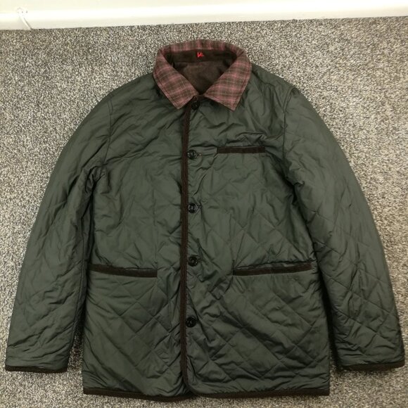 Isaia Napoli Jacket Reversible Quilted Corduroy Collar Flannel Wool Brown Sz 40R